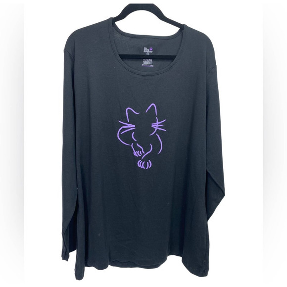 Animal Rescue Tops - NWOT Animal Rescue Cat Black Purple Shirt Top Long Sleeve 4X (but really 1X-2X)